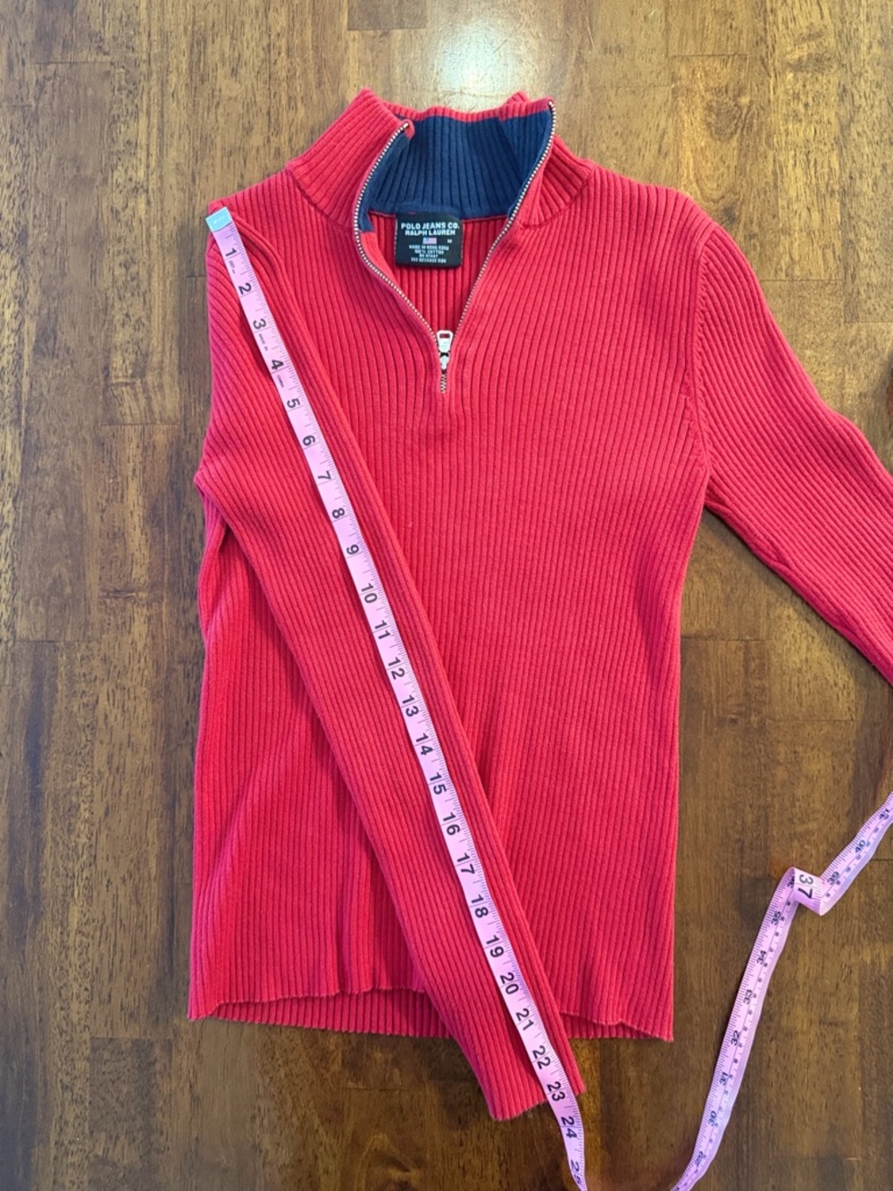 Vintage Ralph Lauren Polo Red Ribbed Quarter-Zip Sweater Top Sz M - Picture 7 of 7